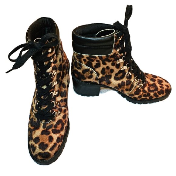 Aldo Shoes - ALDO Vegan Leather/Fur Leopard Print Salilia Combat Boots Shoes Size 8.5